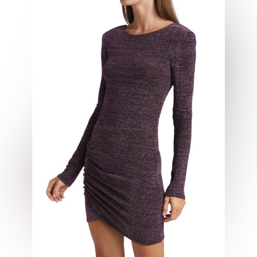 Ramy Brook Gold Metallic Black Portia Dress Ruched Holiday XL Stretchy